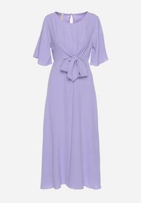 Born2be - Jasnofioletowa Sukienka Maxi z Ozdobnym Wiązaniem i Gumką w Talii Myrcella. Kolor: fioletowy. Długość: maxi #3