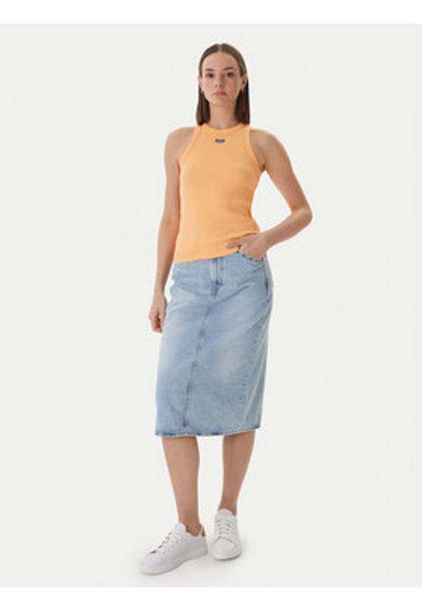 Hugo - HUGO Top Easy 50508857 Pomarańczowy Slim Fit. Kolor: pomarańczowy. Materiał: bawełna