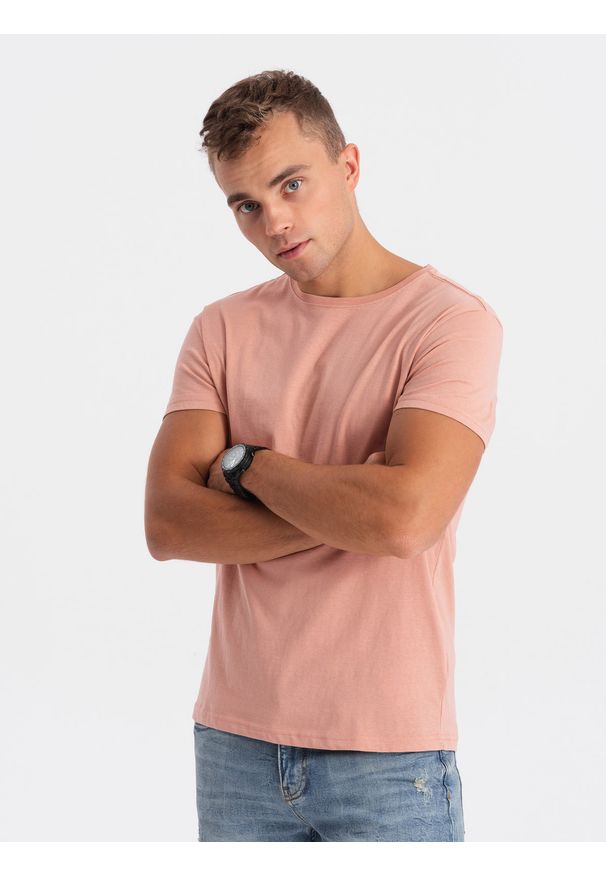 Ombre Clothing - T-shirt męski bawełniany BASIC - różowy V9 S1370 - XXL. Kolor: różowy. Materiał: bawełna. Styl: klasyczny