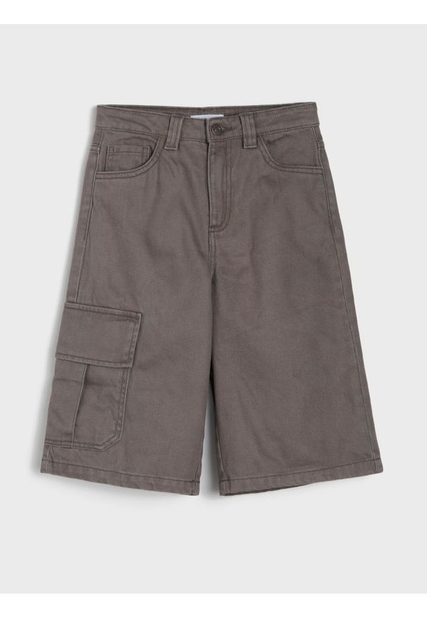 Sinsay - Bawełniane jeansy wide leg 3/4 - brązowy. Kolor: brązowy