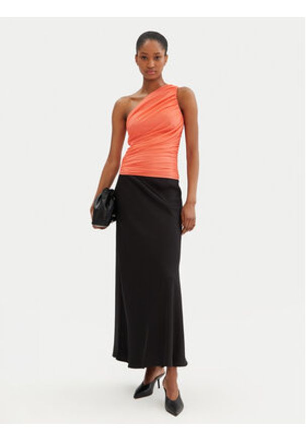 Pinko - PINKO Top 105048 A2F1 Koralowy Slim Fit. Kolor: pomarańczowy. Materiał: syntetyk