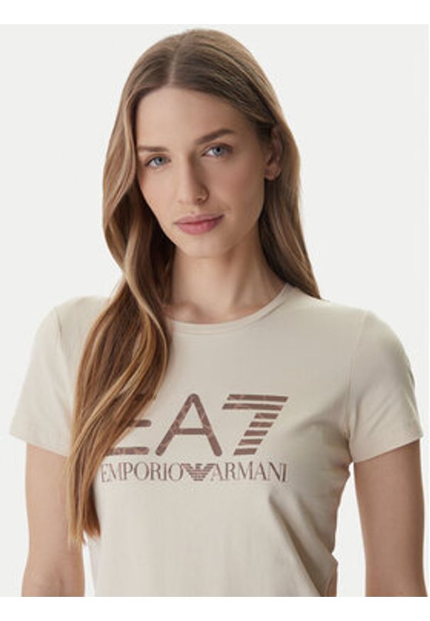 EA7 Emporio Armani T-Shirt 7W000993 AF18401 Beżowy Regular Fit. Kolor: beżowy. Materiał: bawełna