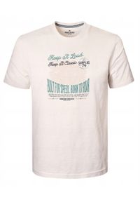Bawełniana, Męska Koszulka (T-Shirt) - Pako Jeans - Kremowa z Nadrukiem. Okazja: na co dzień. Kolor: wielokolorowy, brązowy, beżowy. Materiał: bawełna. Wzór: nadruk. Styl: casual #1