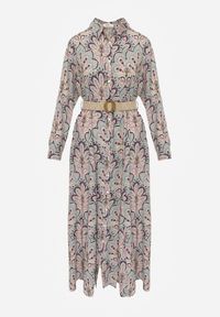 Renee - Miętowo-Różowa Koszulowa Sukienka z Dodatkowym Paskiem i Podpinanymi Rękawami Alonie. Kolor: miętowy. Typ sukienki: koszulowe #6