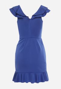 Born2be - Granatowa Kopertowa Sukienka z Falbankami i Dekoltem w Serek Dlina. Okazja: na co dzień. Typ kołnierza: dekolt w serek, kołnierz z falbankami. Kolor: niebieski. Długość rękawa: krótki rękaw. Wzór: aplikacja. Typ sukienki: kopertowe. Styl: casual, elegancki #7