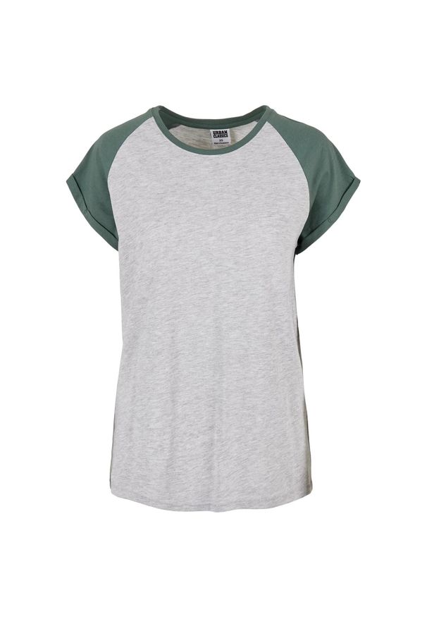 Urban Classics - T-shirt Damski Kontrastowy Raglanowy. Kolor: szary, wielokolorowy, zielony. Długość rękawa: raglanowy rękaw. Sport: turystyka piesza