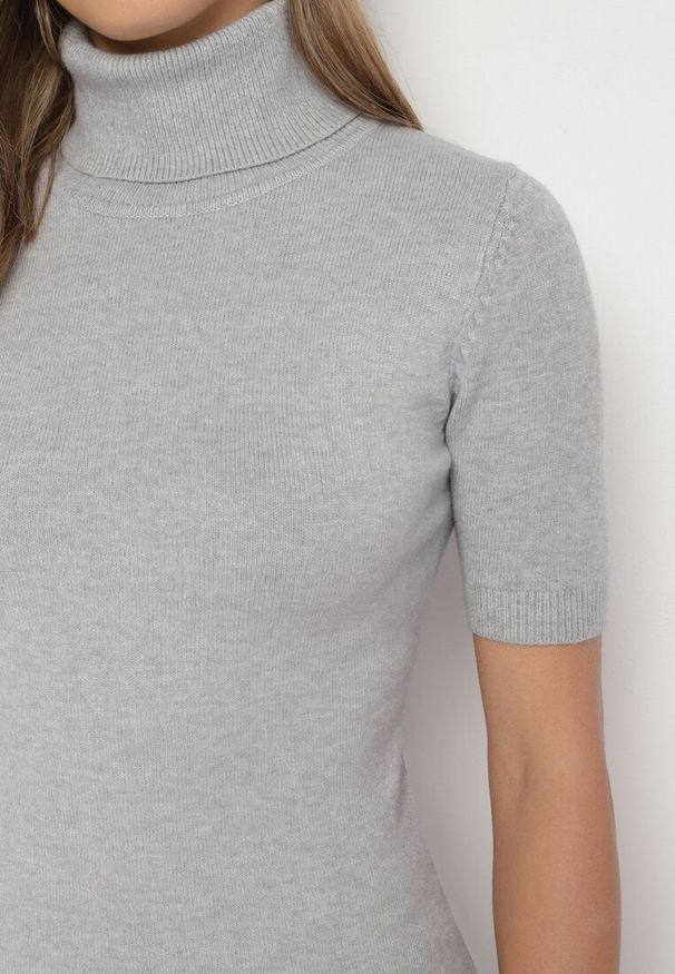 Born2be - Jasnoszara Bluzka z Golfem z Dodatkiem Wiskozy i Bawełny z Krótkim Rękawem Ciamira. Okazja: na spotkanie biznesowe. Typ kołnierza: golf. Kolor: szary. Materiał: bawełna, wiskoza. Długość rękawa: krótki rękaw. Długość: krótkie. Wzór: aplikacja. Styl: biznesowy, elegancki