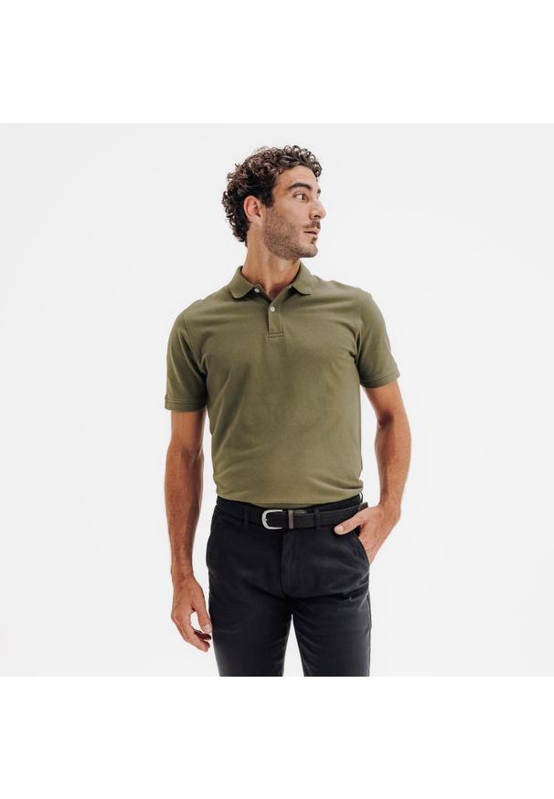 INESIS - Koszulka polo do golfa z krótkim rękawem męska Inesis MW500. Typ kołnierza: golf, polo. Kolor: zielony, brązowy, wielokolorowy. Materiał: poliester, materiał, bawełna. Długość rękawa: krótki rękaw. Długość: krótkie. Wzór: ze splotem. Styl: sportowy, klasyczny