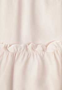 Renee - Beżowa Taliowana Sukienka Mini Ozdobiona Falbankami Salleni. Okazja: na co dzień. Typ kołnierza: kołnierz z falbankami. Kolor: beżowy. Materiał: wiskoza. Wzór: aplikacja. Styl: casual. Długość: mini #4