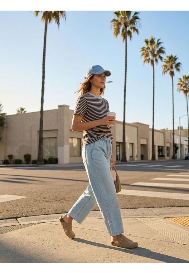 Sinsay - Bawełniana koszulka w paski - brązowy. Kolor: brązowy. Materiał: bawełna. Wzór: paski