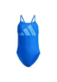 Adidas - 3 Bar Logo Print Swimsuit. Kolor: niebieski, wielokolorowy, biały. Wzór: nadruk