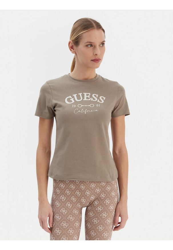 Guess T-Shirt V6RI02 J1314 Beżowy Regular Fit. Kolor: beżowy. Materiał: bawełna