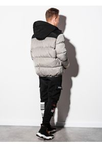 Ombre Clothing - Kurtka męska zimowa pikowana C458 - szara - XL. Kolor: szary. Materiał: poliester. Sezon: zima #2