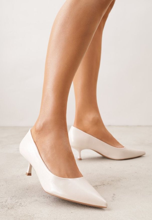 Renee - Beżowe Czółenka na Kaczuszce Rhaepheme. Kolor: beżowy. Obcas: na szpilce. Styl: elegancki. Wysokość obcasa: średni