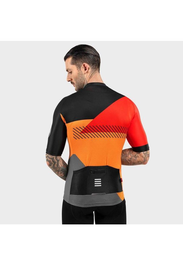 SIROKO - Męska koszulka rowerowa z krótkim rękawem Kolarstwo Siroko M2 California. Kolor: wielokolorowy, czarny, pomarańczowy. Długość rękawa: krótki rękaw. Długość: krótkie. Sport: kolarstwo