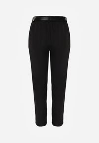 Born2be - Czarne Eleganckie Spodnie Cygaretki z Wysokim Stanem i Paskiem z Klamerką Diminas. Okazja: na co dzień. Stan: podwyższony. Kolor: czarny. Materiał: lakier. Wzór: gładki. Styl: elegancki #2