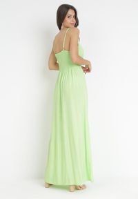 Born2be - Jasnozielona Sukienka Cadole. Kolor: zielony. Materiał: bawełna. Długość rękawa: na ramiączkach. Typ sukienki: kopertowe. Styl: wakacyjny. Długość: maxi #4