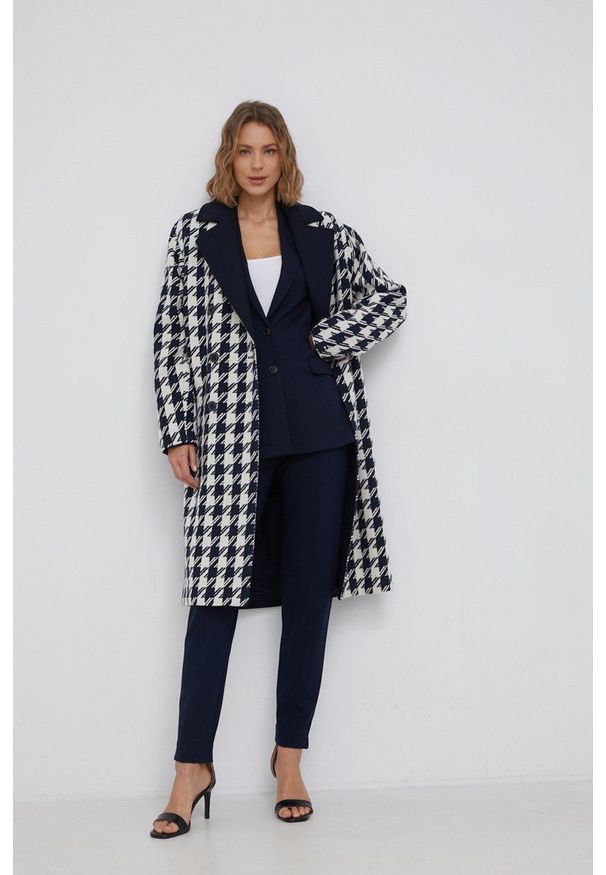 TOMMY HILFIGER - Tommy Hilfiger - Płaszcz z domieszką wełny. Okazja: na co dzień. Kolor: niebieski. Materiał: wełna. Styl: casual, klasyczny