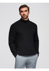 Ombre Clothing - Sweter klasyczny męski z golfem z bawełny - czarny V4 - Rozmiar: XL. Okazja: do pracy, na spotkanie biznesowe. Typ kołnierza: golf. Kolor: czarny. Materiał: bawełna. Wzór: prążki, ze splotem. Sezon: zima, jesień. Styl: klasyczny