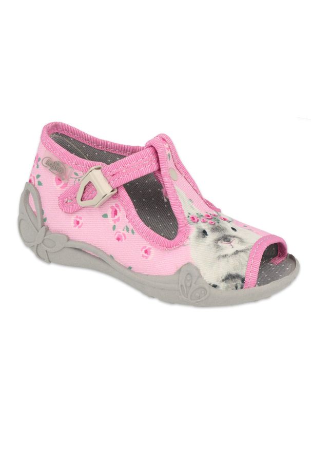Befado obuwie dziecięce 213P130 różowe szare. Nosek buta: otwarty. Kolor: różowy, wielokolorowy, szary. Materiał: bawełna, tkanina