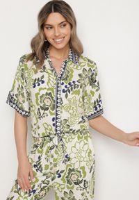 Born2be - Zielona Koszula z Wiskozy w Kwiatowy Wzór Milineira. Okazja: na co dzień. Kolor: zielony. Materiał: wiskoza. Wzór: kwiaty. Styl: elegancki, casual #3