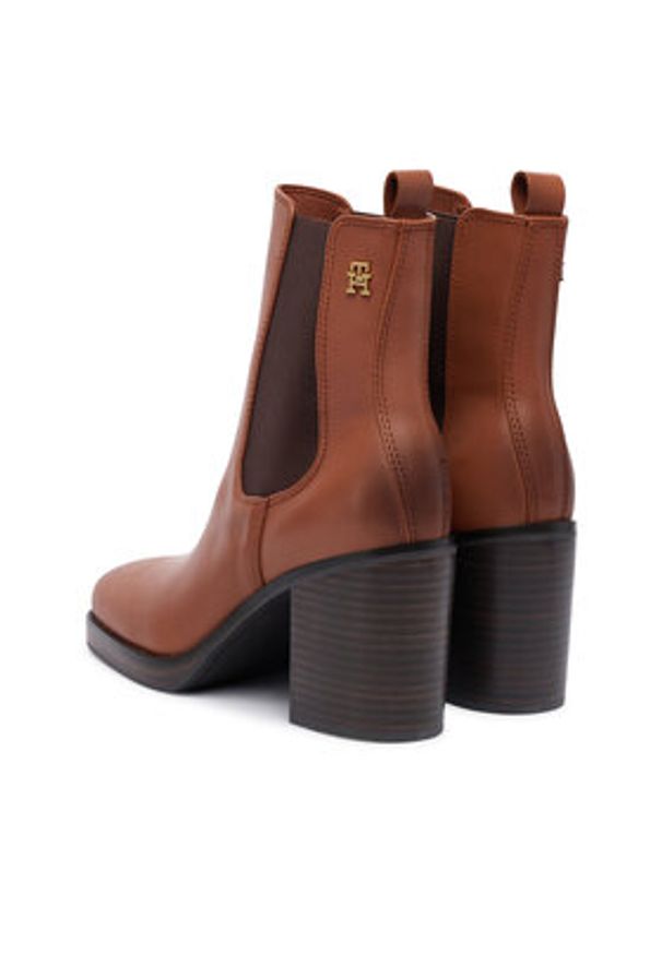 TOMMY HILFIGER - Tommy Hilfiger Botki Square Toe Chelsea High Block Hl FW0FW08844 Brązowy. Kolor: brązowy. Materiał: skóra