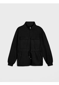 Sinsay - Rozpinana bluza ze stójką z dodatkiem wiskozy "soft touch" - czarny. Typ kołnierza: kołnierzyk stójkowy. Kolor: czarny. Materiał: wiskoza #1