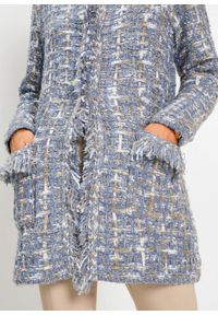 Długi sweter bez zapięcia bonprix matowy niebieski wzorzysty. Kolor: niebieski. Materiał: materiał, włókno, akryl. Długość: długie #4