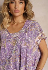 Renee - Fioletowa Sukienka Boho z Wiskozy z Cienkim Paskiem w Talii Rivasea. Kolor: fioletowy. Materiał: wiskoza. Długość rękawa: krótki rękaw. Wzór: paisley. Typ sukienki: rozkloszowane. Styl: boho #4