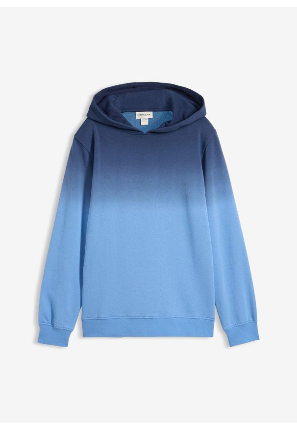 bonprix - Bluza z kapturem, w cieniowanym kolorze. Typ kołnierza: kaptur. Kolor: niebieski