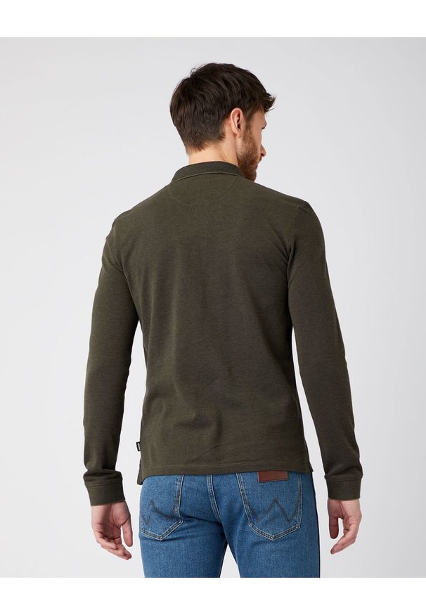 Wrangler - WRANGLER LS REFINED POLO MĘSKA KOSZULKA POLO IVY GREEN W7MRKHXIX 112141600. Typ kołnierza: polo