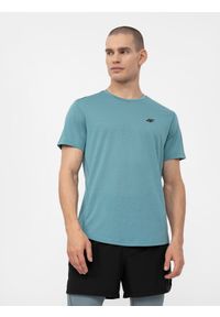 4f - Koszulka do biegania szybkoschnąca męska. Kolor: turkusowy, morski. Materiał: skóra, dzianina, materiał. Sport: bieganie, fitness