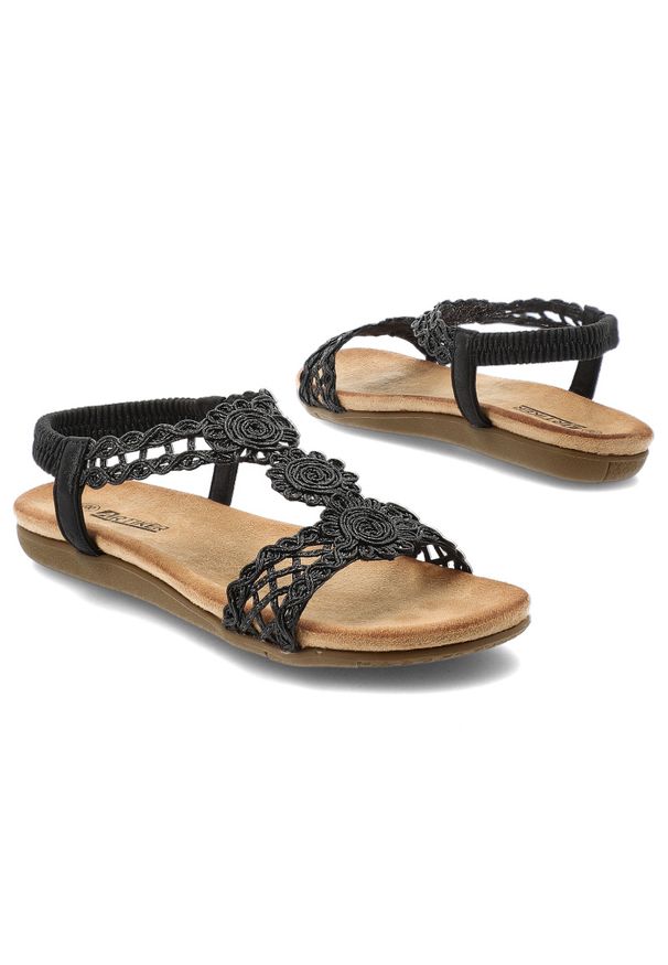 Czarne Sandały Artiker Eleganckie Obuwie Damskie. Okazja: na co dzień. Zapięcie: pasek. Kolor: czarny. Materiał: koronka. Wzór: ażurowy, kwiaty. Sezon: lato. Styl: elegancki