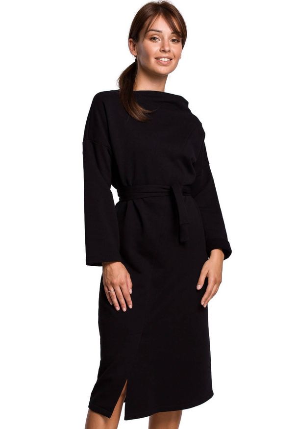 BE - Ciepła kobieca sukienka z bawełnianej dzianiny. Materiał: bawełna, dzianina. Typ sukienki: asymetryczne. Styl: elegancki