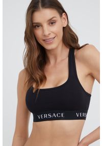 VERSACE - Versace biustonosz kolor czarny gładki. Kolor: czarny. Materiał: dzianina. Rodzaj stanika: odpinane ramiączka. Wzór: gładki