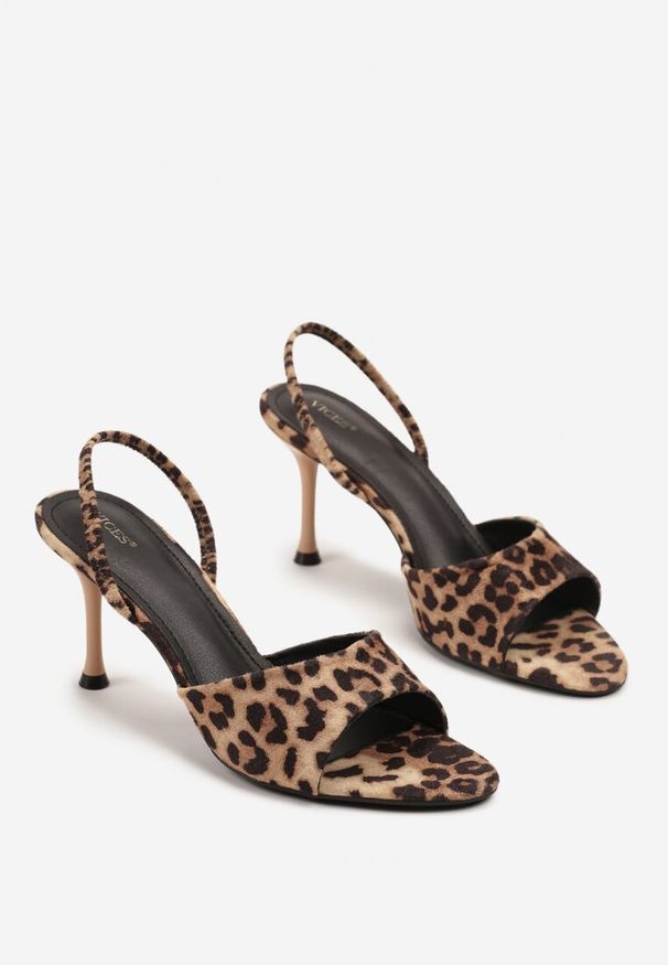 Renee - Panterkowe Sandały Vices na Obcasie Typu Szpilka z Elastycznym Paskiem Evastaria. Okazja: na co dzień. Zapięcie: pasek. Materiał: jeans. Obcas: na obcasie. Styl: elegancki, casual, wizytowy. Wysokość obcasa: średni