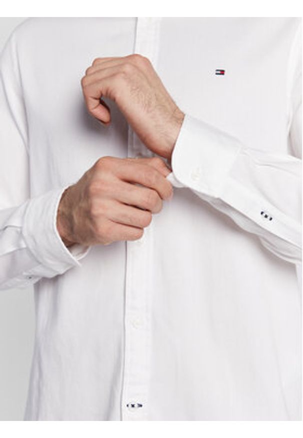 TOMMY HILFIGER - Tommy Hilfiger Koszula Dobby MW0MW25038 Biały Slim Fit. Kolor: biały. Materiał: bawełna