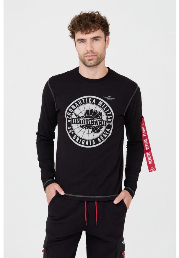Aeronautica Militare - AERONAUTICA MILITARE Czarny męski bawełniany longsleeve, Rozmiar M. Kolor: czarny. Materiał: bawełna. Długość rękawa: długi rękaw
