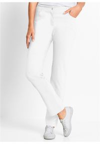 bonprix - Spodnie z bengaliny z wygodnym paskiem w talii, Straight. Kolor: biały #1