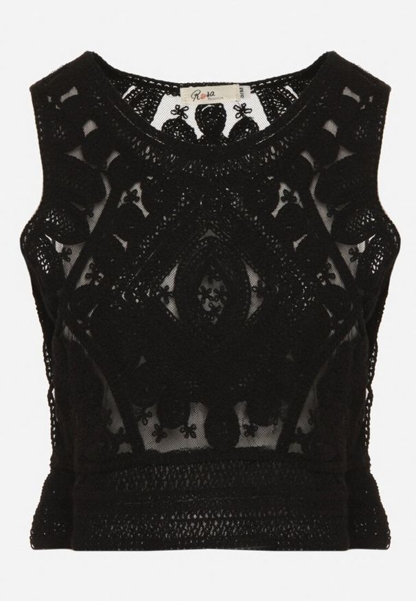 Born2be - Czarny Haftowany Top z Bawełną Elnesta. Okazja: na imprezę. Kolor: czarny. Materiał: bawełna. Wzór: haft. Styl: elegancki