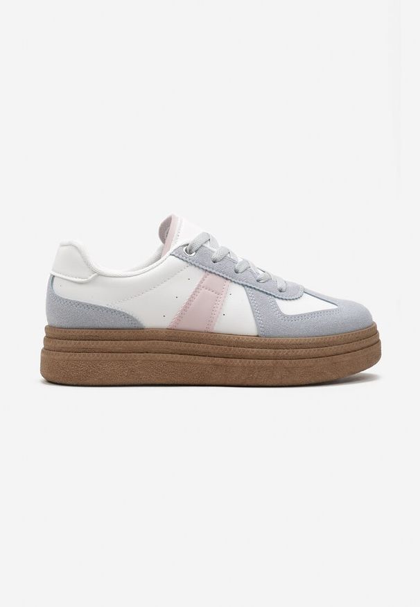 Renee - Niebiesko-Białe Sneakersy na Grubej Podeszwie z Ozdobnymi Przeszyciami Ysdole. Kolor: niebieski. Materiał: materiał. Obcas: na platformie
