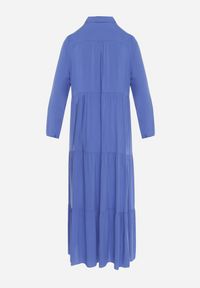 Born2be - Niebieska Rozkloszowana Sukienka Maxi z Bawełny w Koszulowym Stylu Onecca. Okazja: na co dzień. Kolor: niebieski. Materiał: bawełna. Wzór: aplikacja. Typ sukienki: koszulowe. Styl: casual. Długość: maxi #3