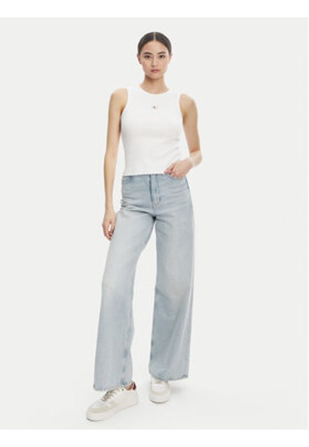 Calvin Klein Jeans Top LV047C201G Biały Slim Fit. Kolor: biały. Materiał: bawełna