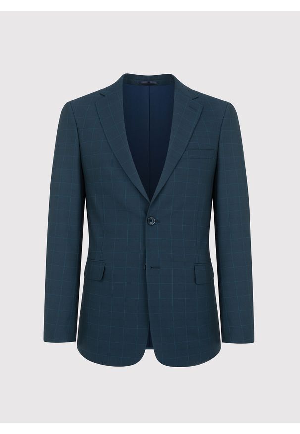 Pako Lorente - PAKO LORENTE – Granatowa marynarka garniturowa w delikatną niebieską kratkę. Kolor: niebieski. Materiał: poliester, elastan, wiskoza. Wzór: kratka