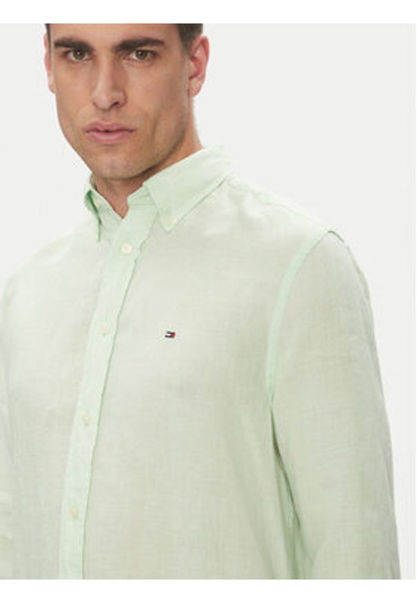 TOMMY HILFIGER - Tommy Hilfiger Koszula MW0MW34602 Zielony Regular Fit. Kolor: zielony. Materiał: len