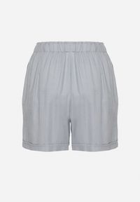 Born2be - Niebieskie Klasyczne Szorty z Lnem z Gumką w Talii i Kieszeniami Filarenea. Okazja: na co dzień. Kolor: niebieski. Materiał: len. Długość: krótkie. Styl: klasyczny
