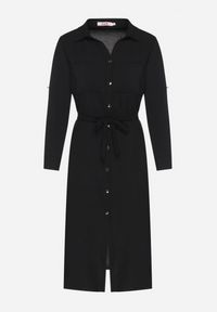 Born2be - Czarna Koszulowa Sukienka z Materiałowym Paskiem Vivinara. Okazja: na co dzień, na imprezę. Kolor: czarny. Materiał: materiał. Typ sukienki: koszulowe. Styl: casual, elegancki #3