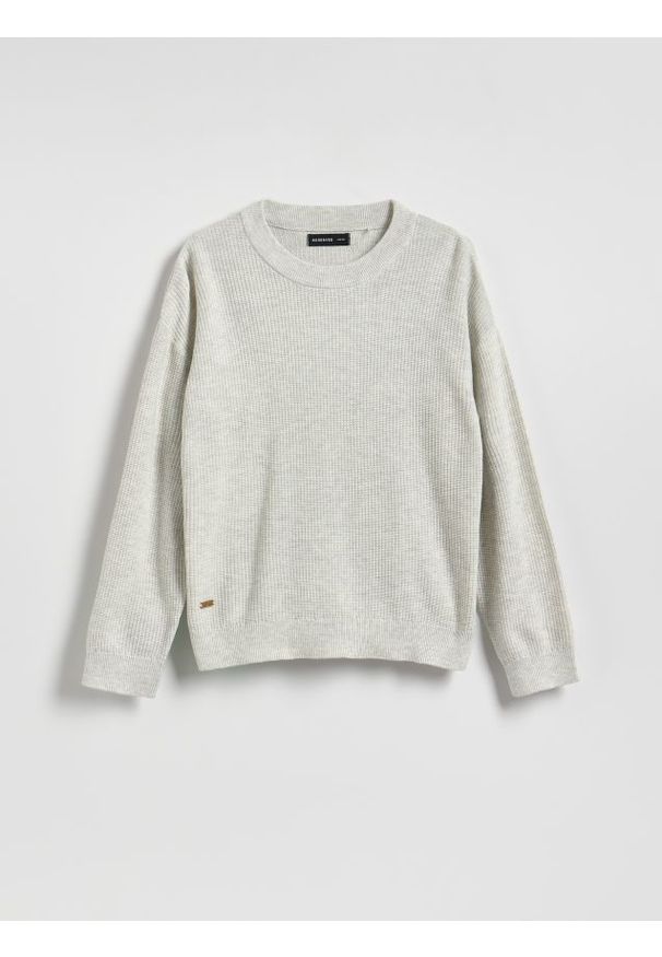 Reserved - Strukturalny sweter z bawełną - jasnoszary. Kolor: szary. Materiał: bawełna