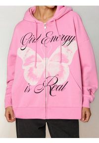 Sinsay - Bluza zip hoodie z nadrukiem - różowy. Kolor: różowy. Wzór: nadruk #1