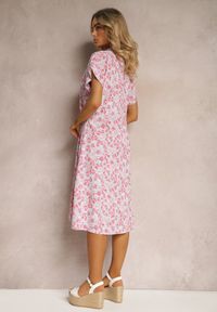 Renee - Różowa Rozkloszowana Bawełniana Sukienka z Guzikami i Wsuwanymi Kieszeniami Tesafina. Kolor: różowy. Materiał: bawełna. Sezon: lato #4